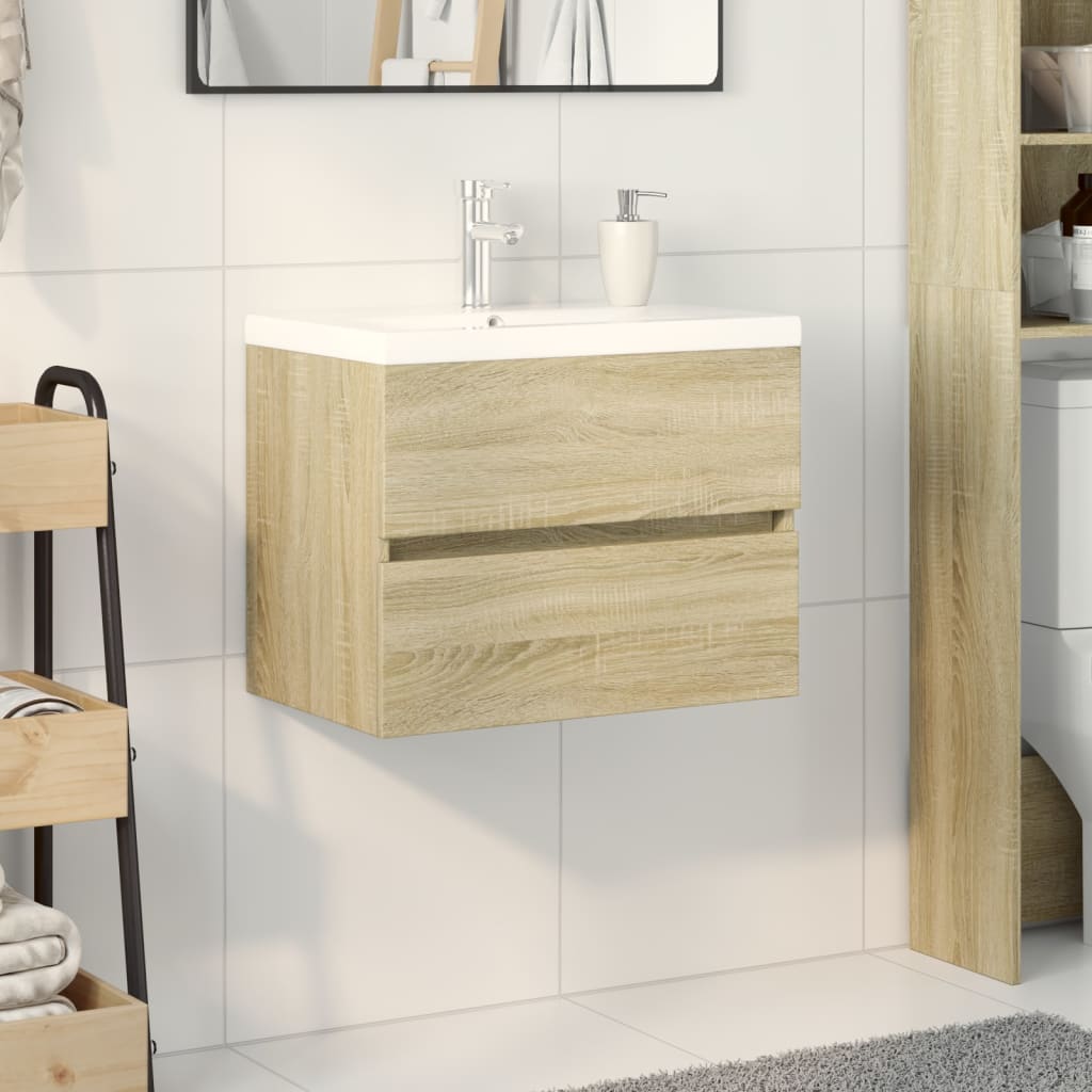 2-delige Badkamermeubelset keramiek en bewerkt hout is nu te koop bij PeponiXL, paradijselijk wonen!
