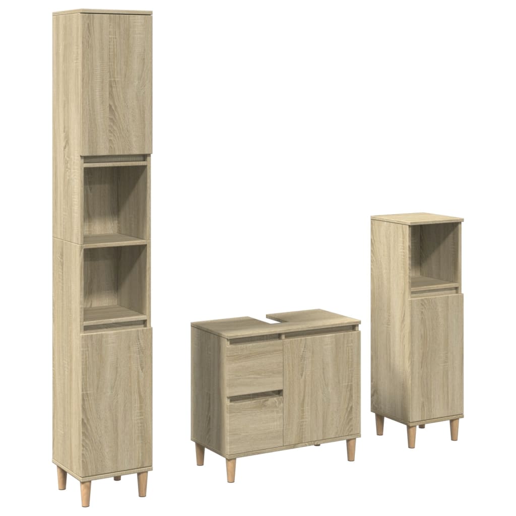 3-delige Badkamermeubelset bewerkt hout sonoma eikenkleurig is nu te koop bij PeponiXL, paradijselijk wonen!