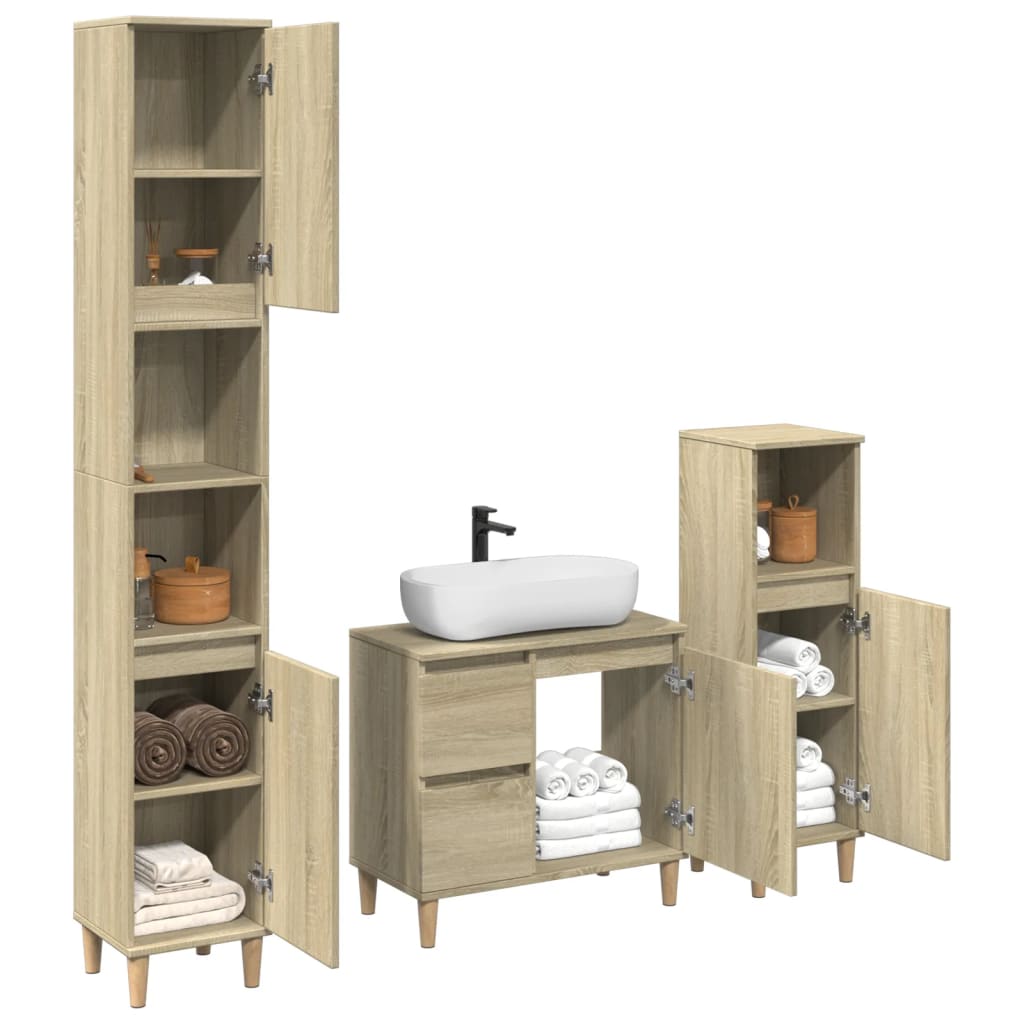 3-delige Badkamermeubelset bewerkt hout sonoma eikenkleurig is nu te koop bij PeponiXL, paradijselijk wonen!