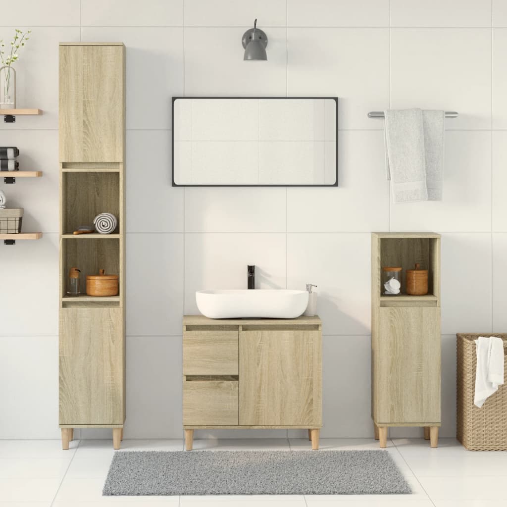 3-delige Badkamermeubelset bewerkt hout sonoma eikenkleurig is nu te koop bij PeponiXL, paradijselijk wonen!