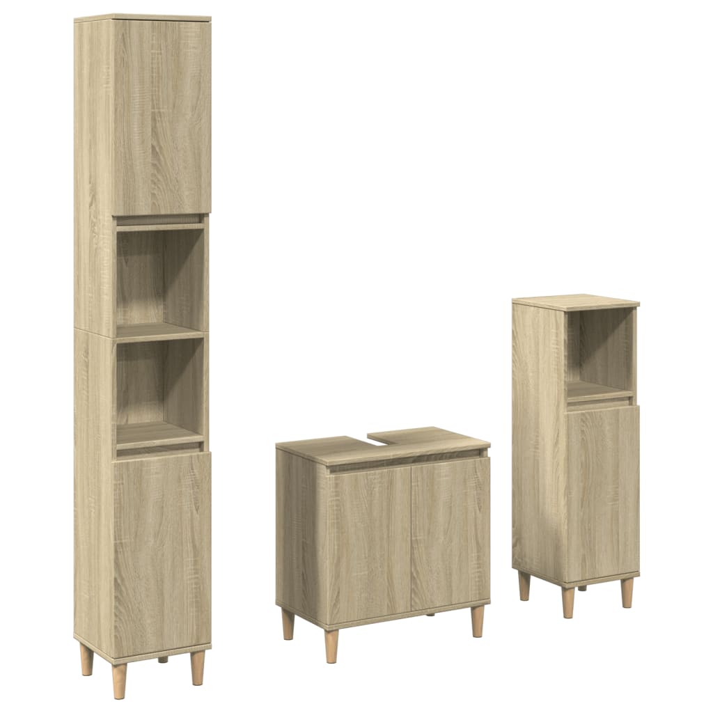 3-delige Badkamermeubelset bewerkt hout sonoma eikenkleurig is nu te koop bij PeponiXL, paradijselijk wonen!