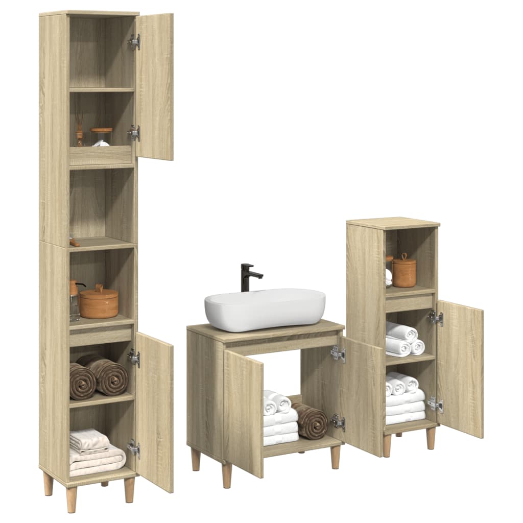 3-delige Badkamermeubelset bewerkt hout sonoma eikenkleurig is nu te koop bij PeponiXL, paradijselijk wonen!