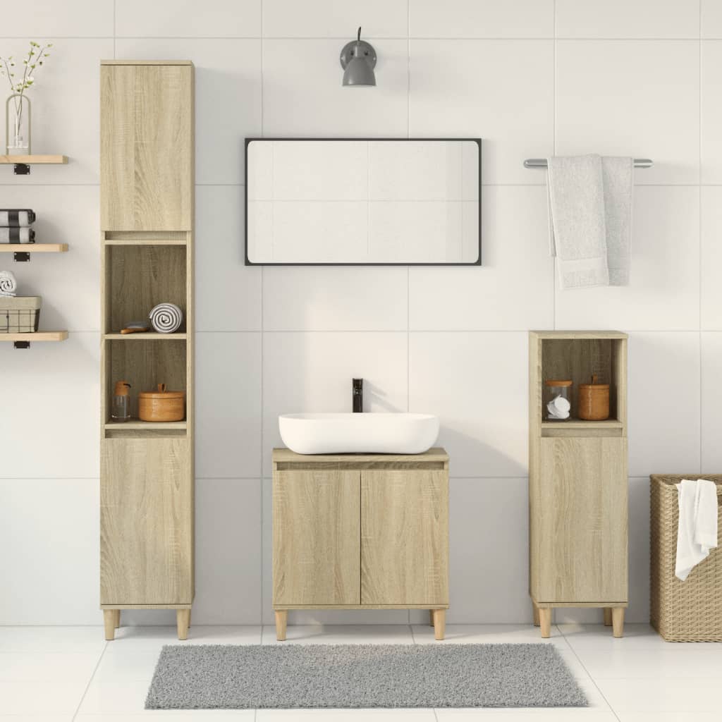 3-delige Badkamermeubelset bewerkt hout sonoma eikenkleurig is nu te koop bij PeponiXL, paradijselijk wonen!