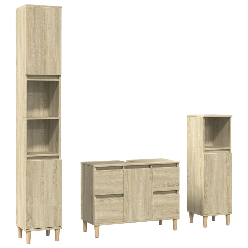 3-delige Badkamermeubelset bewerkt hout sonoma eikenkleurig is nu te koop bij PeponiXL, paradijselijk wonen!