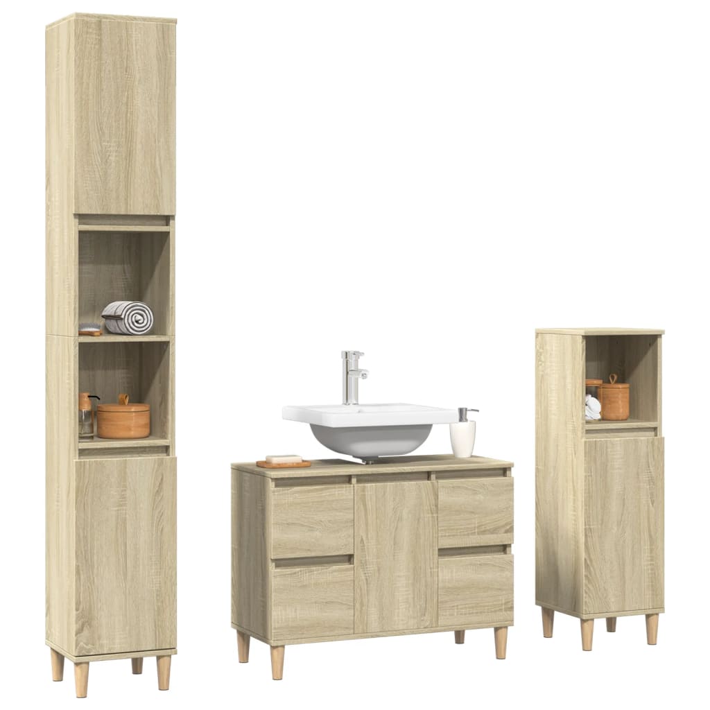3-delige Badkamermeubelset bewerkt hout sonoma eikenkleurig is nu te koop bij PeponiXL, paradijselijk wonen!