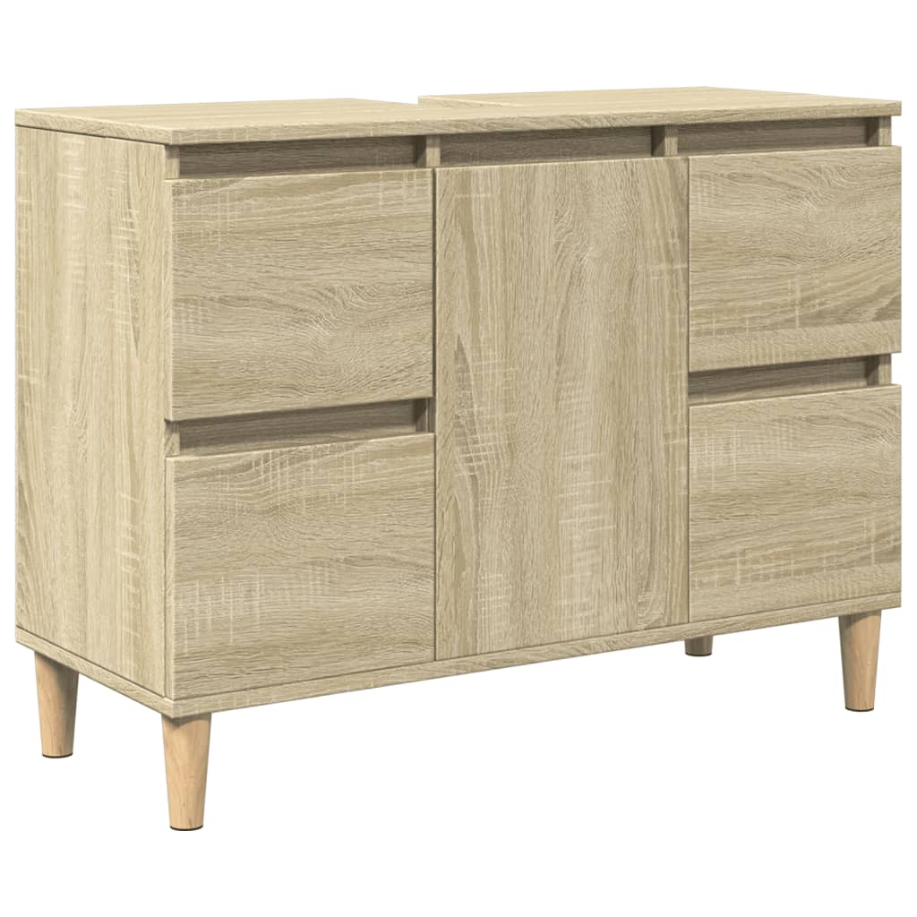 3-delige Badkamermeubelset bewerkt hout sonoma eikenkleurig is nu te koop bij PeponiXL, paradijselijk wonen!