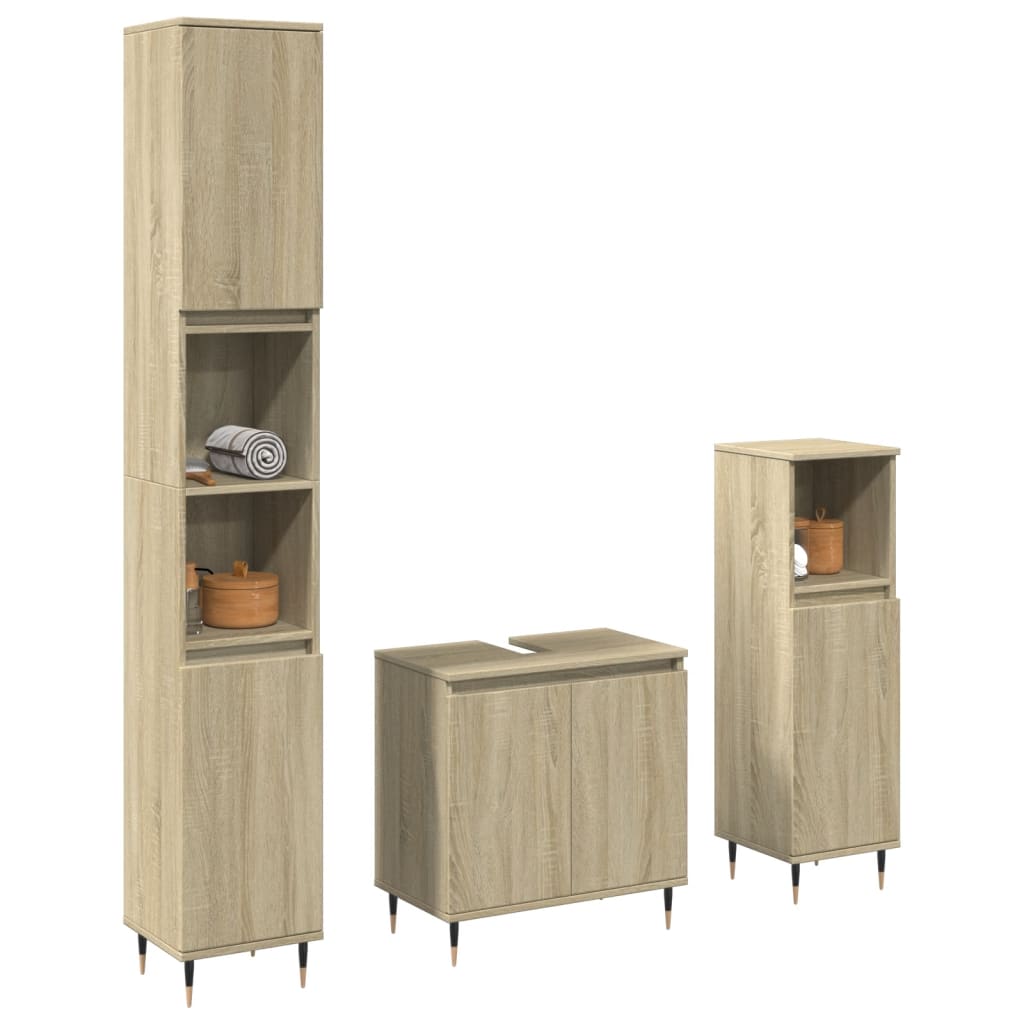 3-delige Badkamermeubelset bewerkt hout sonoma eikenkleurig is nu te koop bij PeponiXL, paradijselijk wonen!