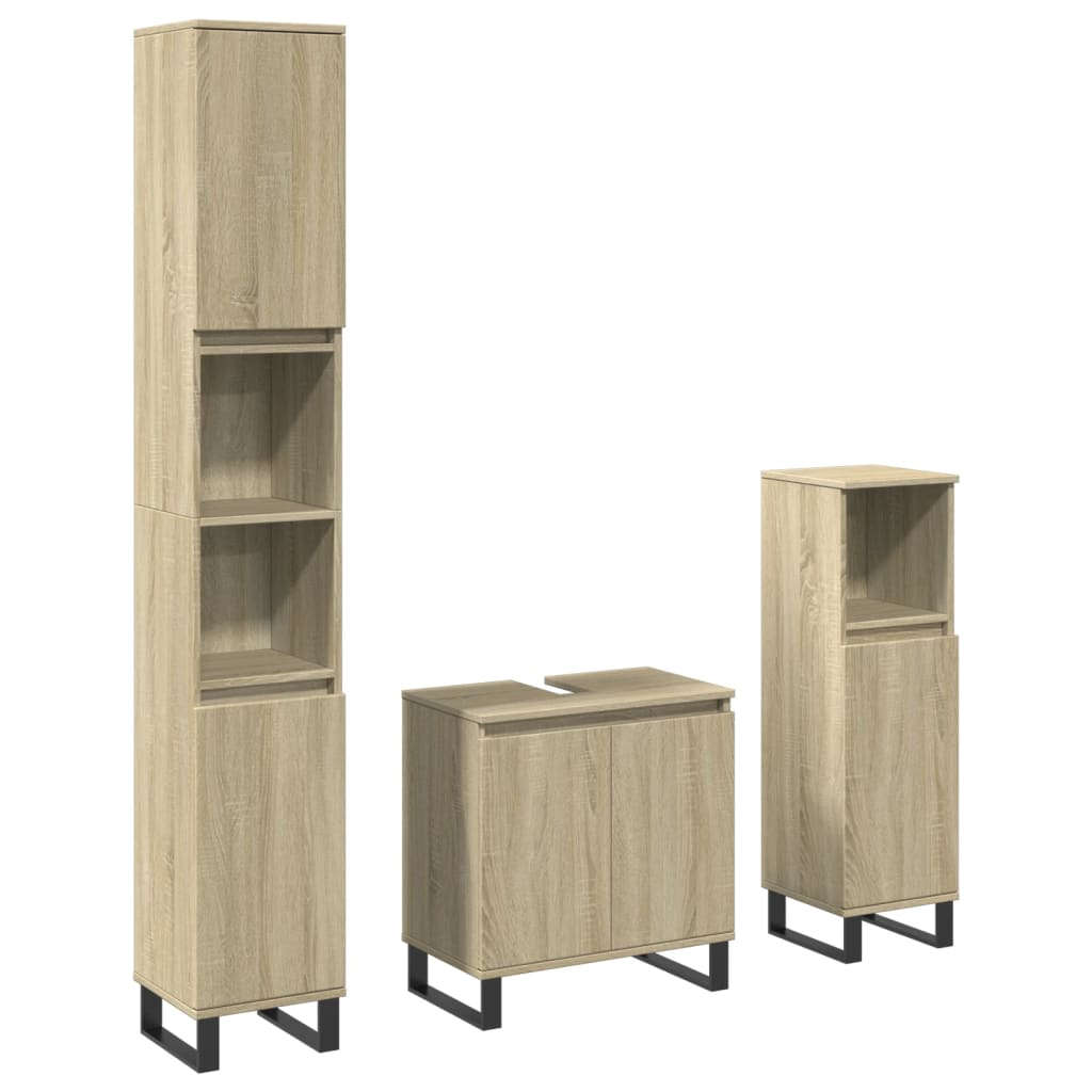 3-delige Badkamermeubelset bewerkt hout sonoma eikenkleurig is nu te koop bij PeponiXL, paradijselijk wonen!