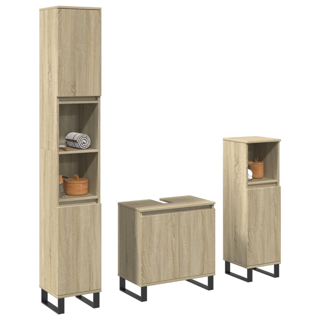 3-delige Badkamermeubelset bewerkt hout sonoma eikenkleurig is nu te koop bij PeponiXL, paradijselijk wonen!