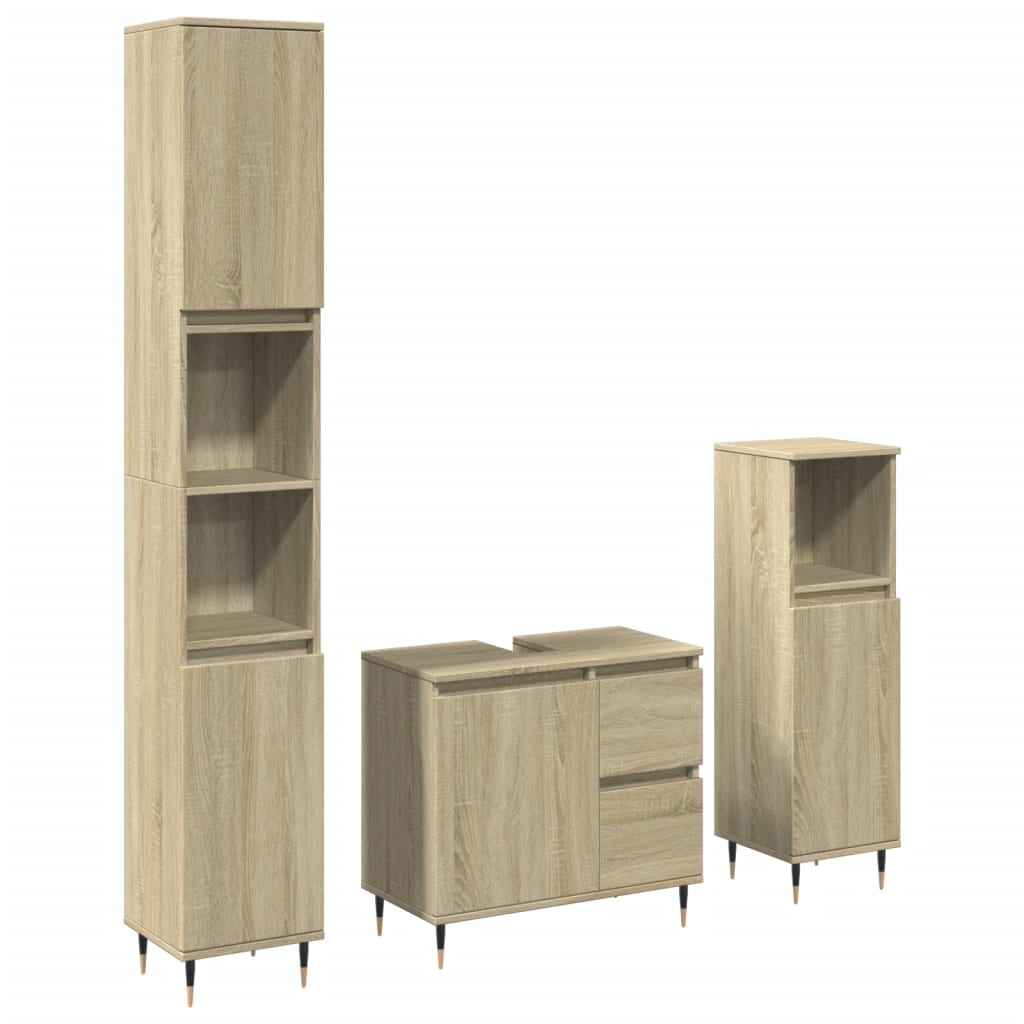 3-delige Badkamermeubelset bewerkt hout sonoma eikenkleurig is nu te koop bij PeponiXL, paradijselijk wonen!