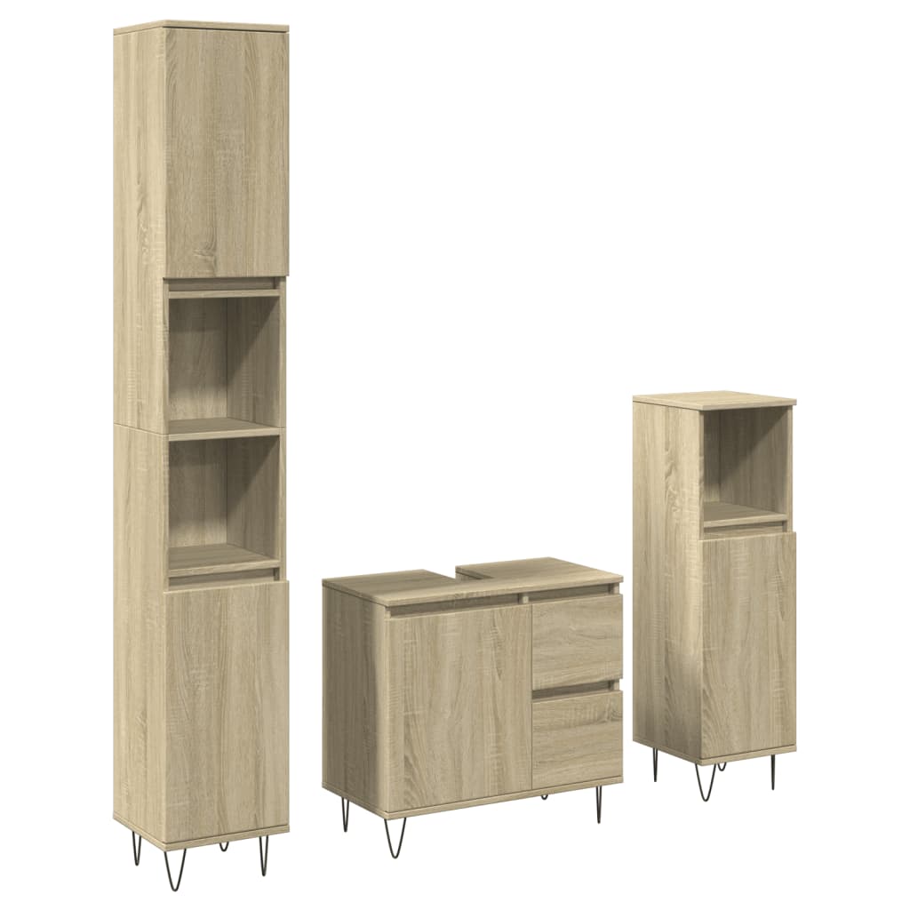 3-delige Badkamermeubelset bewerkt hout sonoma eikenkleurig is nu te koop bij PeponiXL, paradijselijk wonen!
