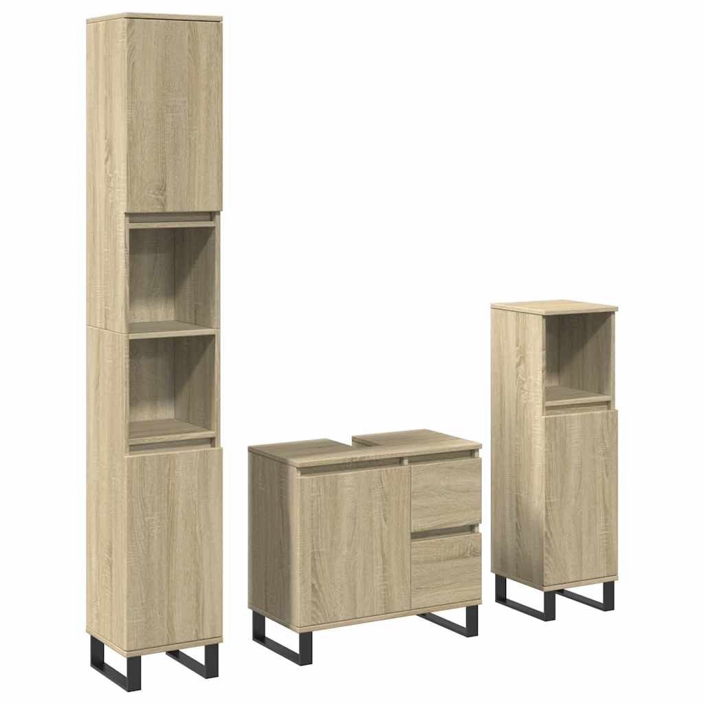 3-delige Badkamermeubelset bewerkt hout sonoma eikenkleurig is nu te koop bij PeponiXL, paradijselijk wonen!