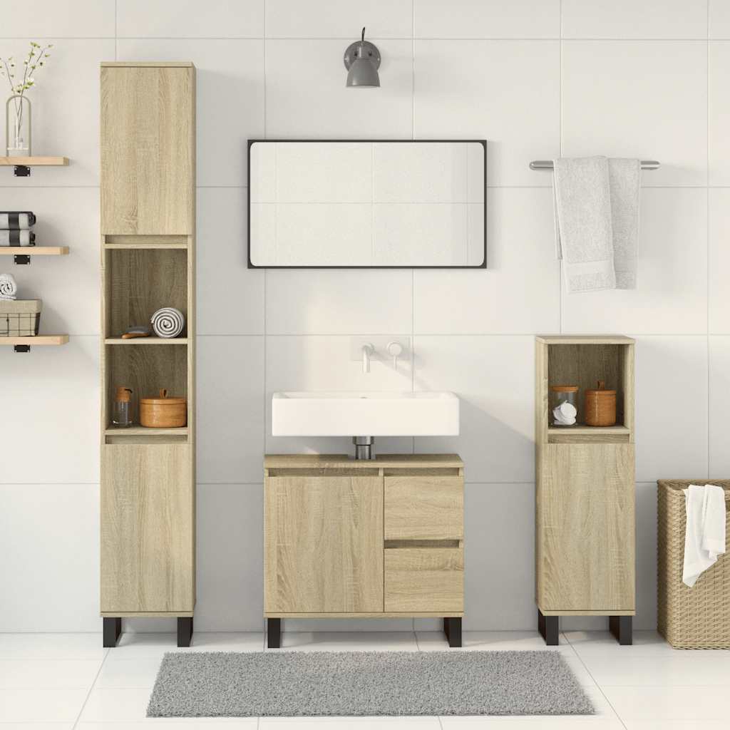 3-delige Badkamermeubelset bewerkt hout sonoma eikenkleurig is nu te koop bij PeponiXL, paradijselijk wonen!