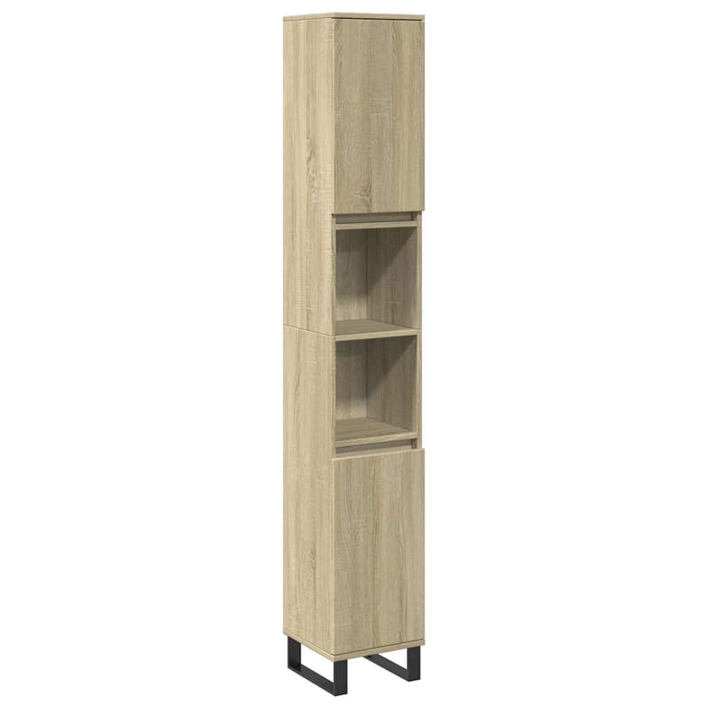 3-delige Badkamermeubelset bewerkt hout sonoma eikenkleurig is nu te koop bij PeponiXL, paradijselijk wonen!