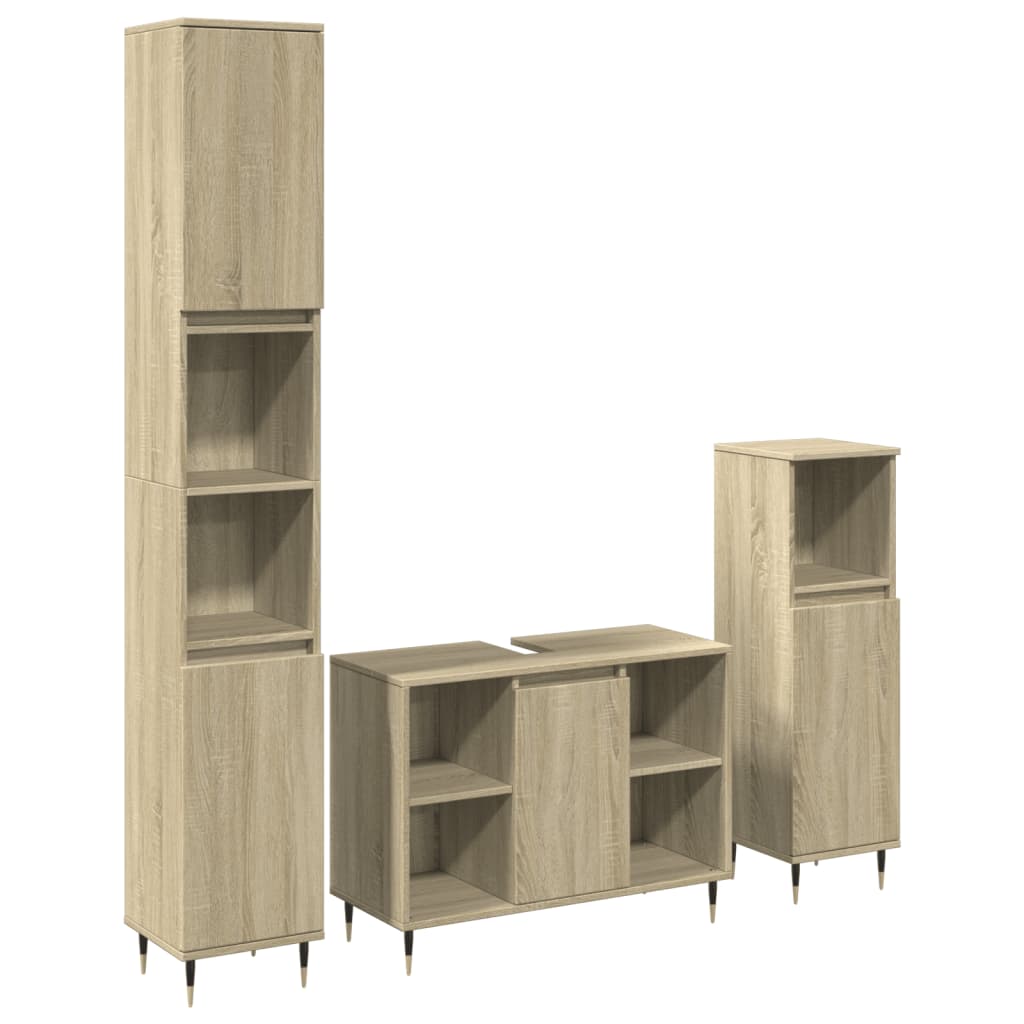 3-delige Badkamermeubelset bewerkt hout sonoma eikenkleurig is nu te koop bij PeponiXL, paradijselijk wonen!