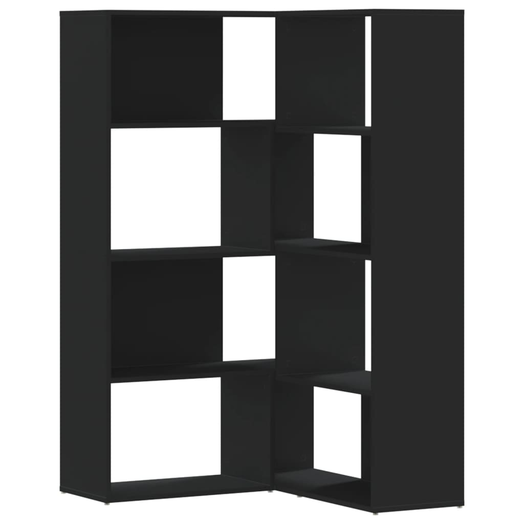 Boekenkast 4-laags hoek 85x85x140 cm bewerkt hout zwart is nu te koop bij PeponiXL, paradijselijk wonen!