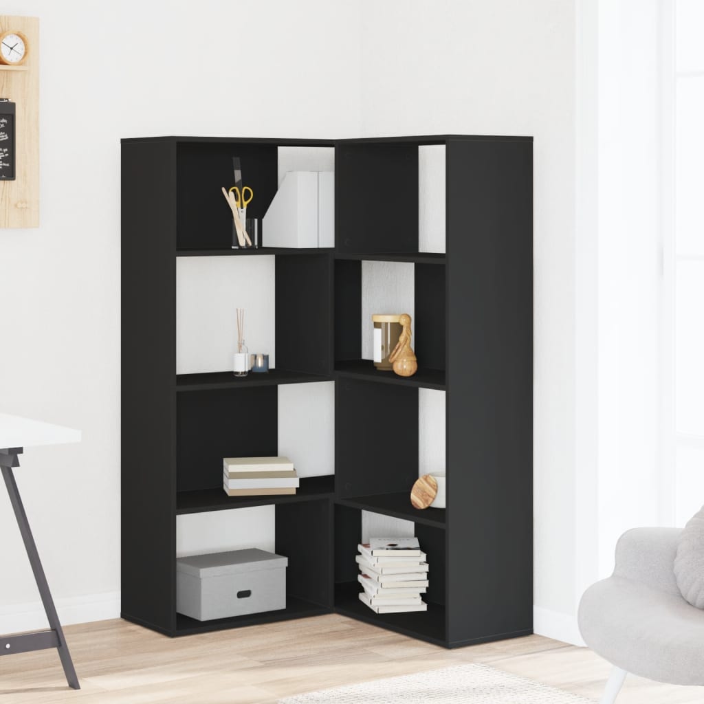 Boekenkast 4-laags hoek 85x85x140 cm bewerkt hout zwart is nu te koop bij PeponiXL, paradijselijk wonen!