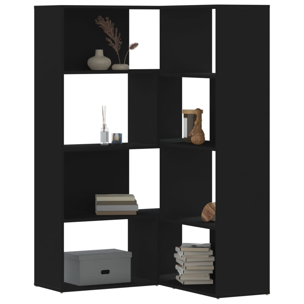 Boekenkast 4-laags hoek 85x85x140 cm bewerkt hout zwart is nu te koop bij PeponiXL, paradijselijk wonen!