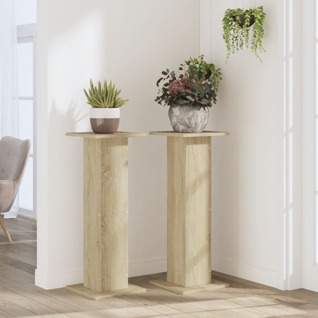 Plantenstandaards 2 st 30x30x80 cm bewerkt hout sonoma eiken is nu te koop bij PeponiXL, paradijselijk wonen!