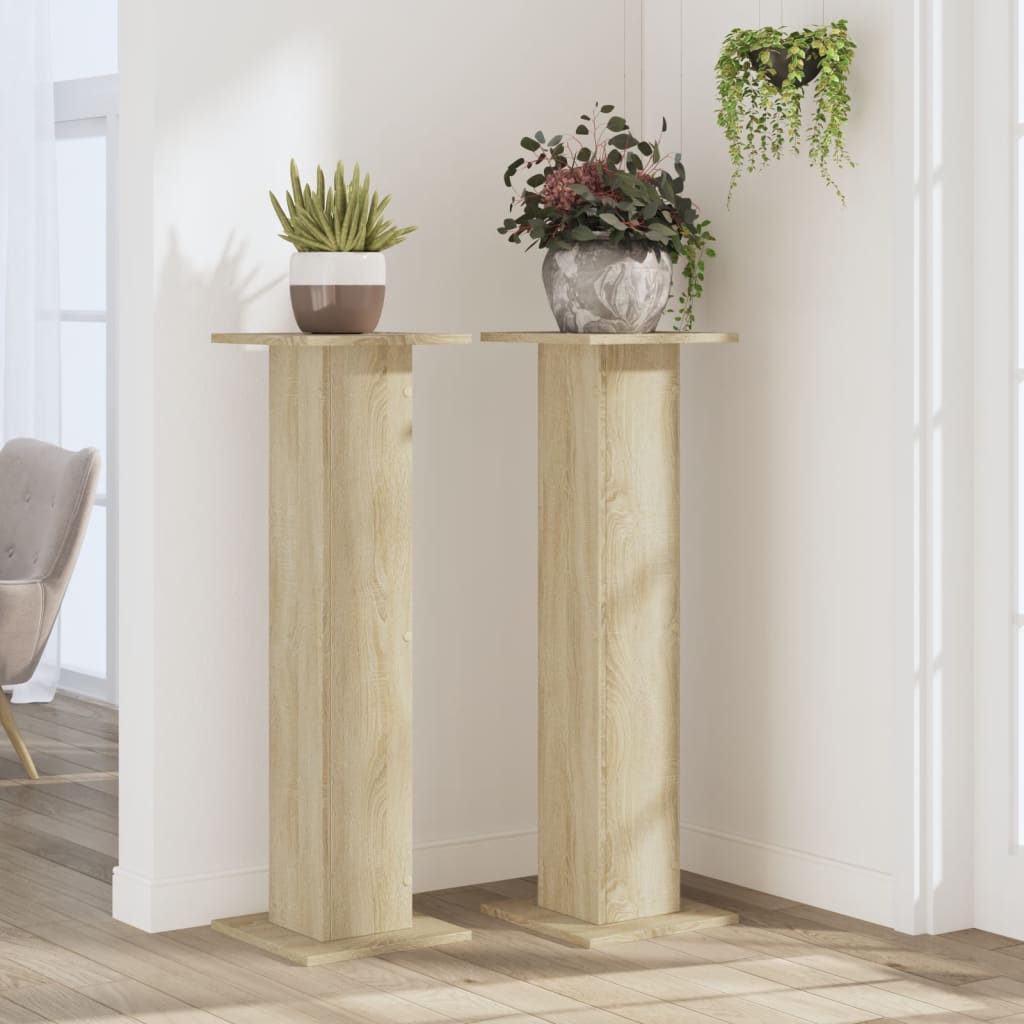 Plantenstandaards 2 st 30x30x95 cm bewerkt hout sonoma eiken is nu te koop bij PeponiXL, paradijselijk wonen!