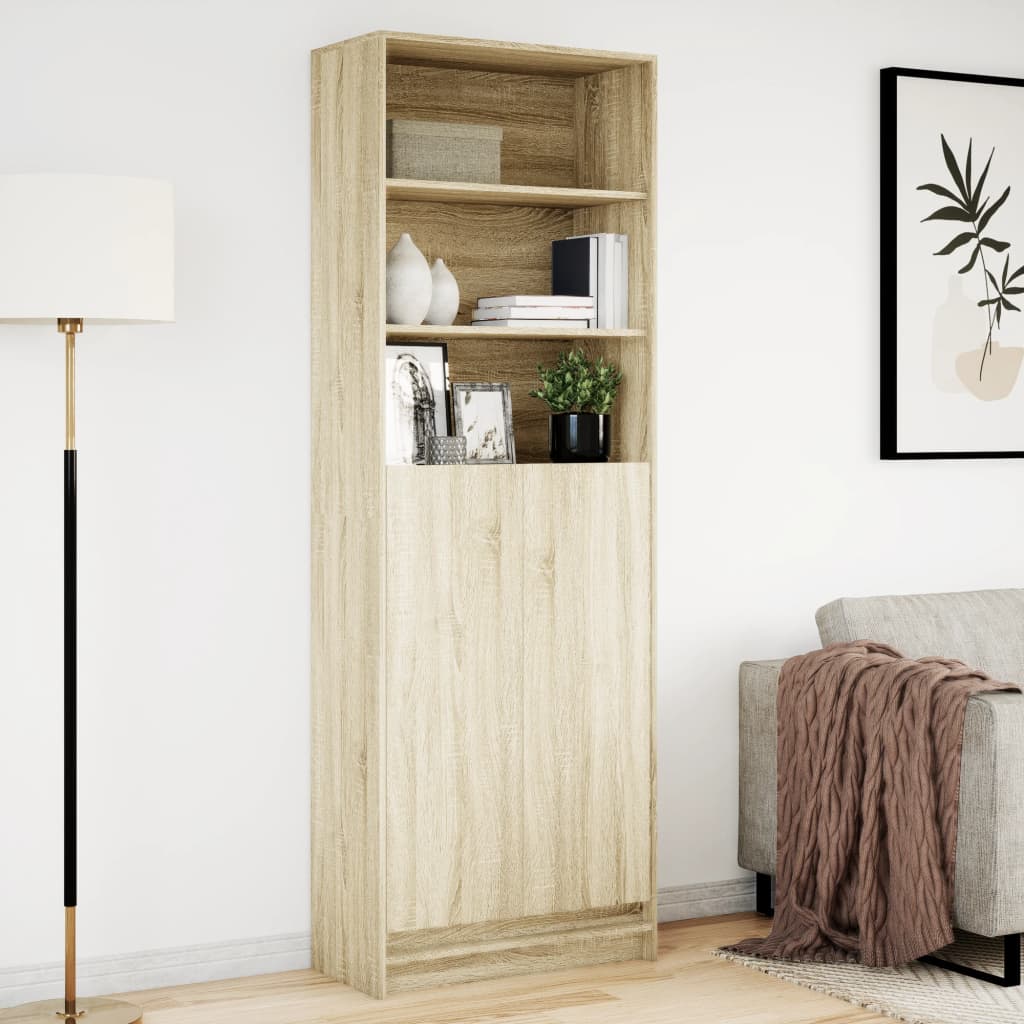 Hoge kast met LED 69x32,5x200 cm bewerkt hout sonoma eikenkleur is nu te koop bij PeponiXL, paradijselijk wonen!