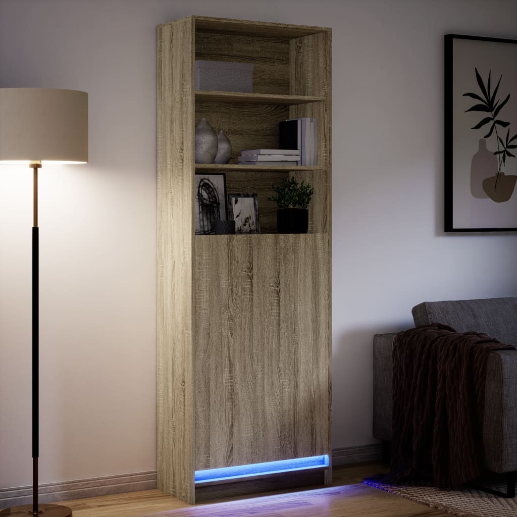 Hoge kast met LED 69x32,5x200 cm bewerkt hout sonoma eikenkleur is nu te koop bij PeponiXL, paradijselijk wonen!