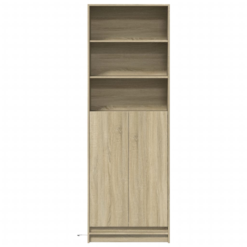 Hoge kast met LED 69x32,5x200 cm bewerkt hout sonoma eikenkleur is nu te koop bij PeponiXL, paradijselijk wonen!