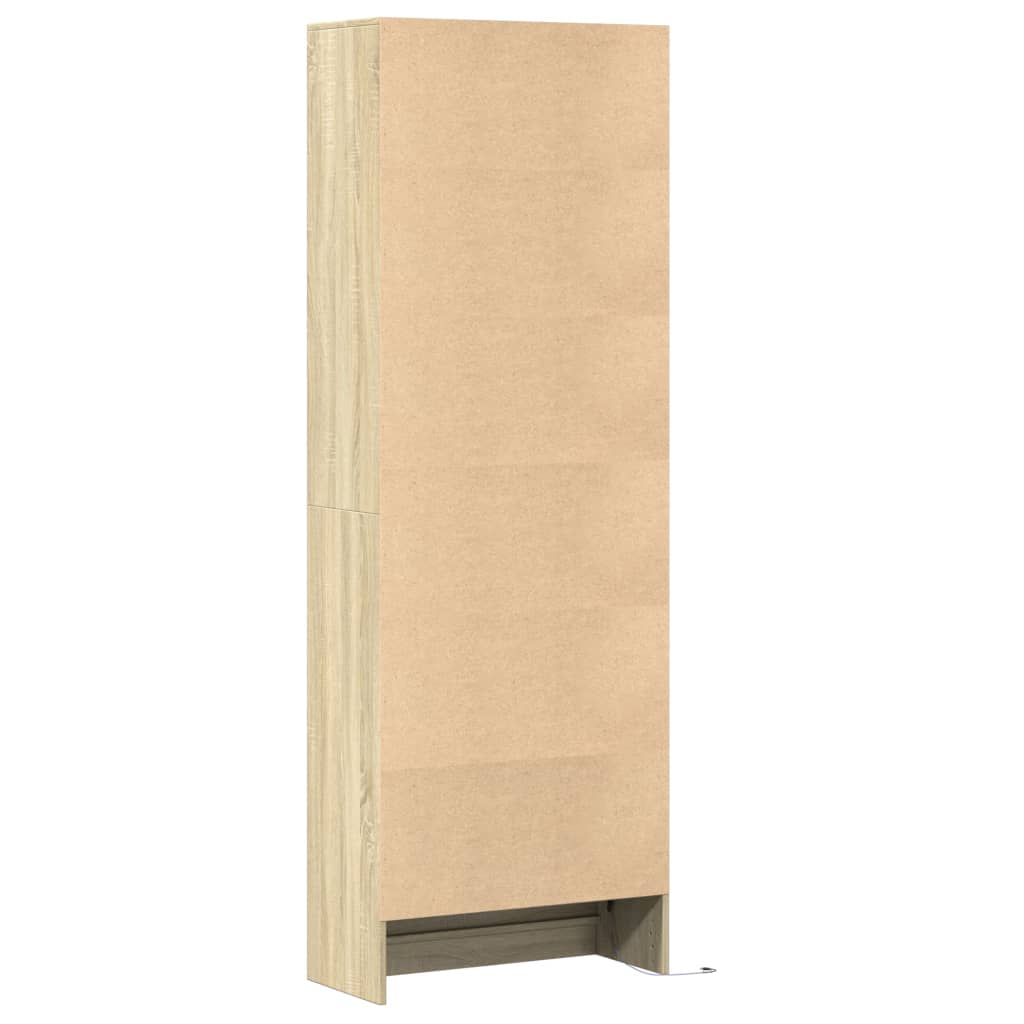 Hoge kast met LED 69x32,5x200 cm bewerkt hout sonoma eikenkleur is nu te koop bij PeponiXL, paradijselijk wonen!