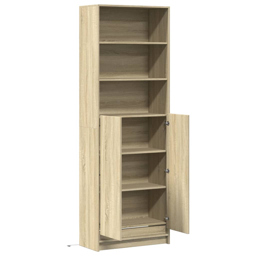 Hoge kast met LED 69x32,5x200 cm bewerkt hout sonoma eikenkleur is nu te koop bij PeponiXL, paradijselijk wonen!