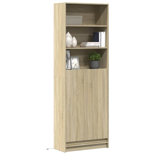 Hoge kast met LED 69x32,5x200 cm bewerkt hout sonoma eikenkleur is nu te koop bij PeponiXL, paradijselijk wonen!