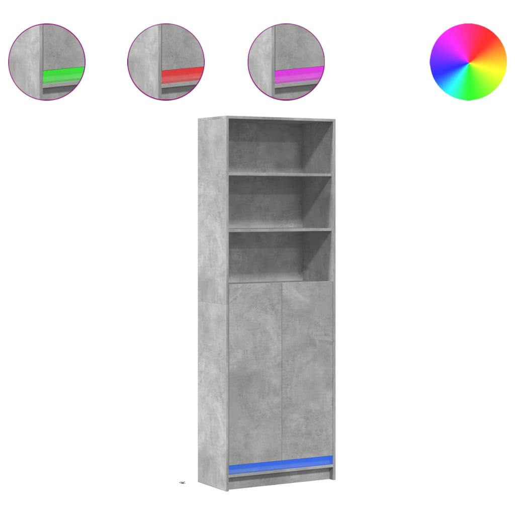 Hoge kast met LED 69x32,5x200 cm bewerkt hout betongrijs is nu te koop bij PeponiXL, paradijselijk wonen!