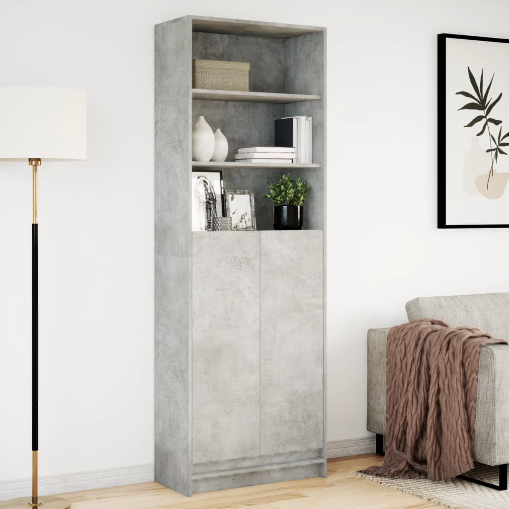 Hoge kast met LED 69x32,5x200 cm bewerkt hout betongrijs is nu te koop bij PeponiXL, paradijselijk wonen!