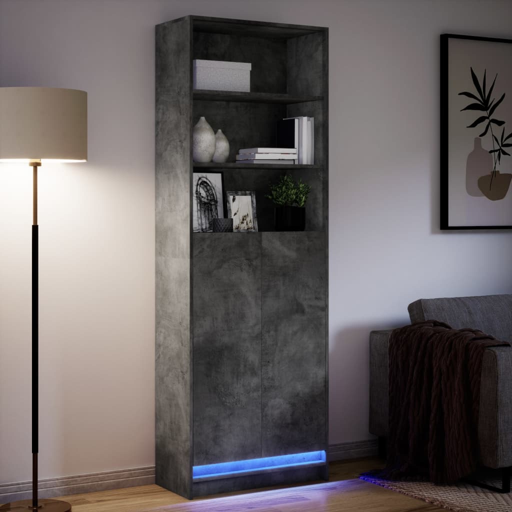 Hoge kast met LED 69x32,5x200 cm bewerkt hout betongrijs is nu te koop bij PeponiXL, paradijselijk wonen!