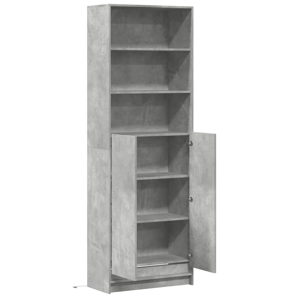 Hoge kast met LED 69x32,5x200 cm bewerkt hout betongrijs is nu te koop bij PeponiXL, paradijselijk wonen!