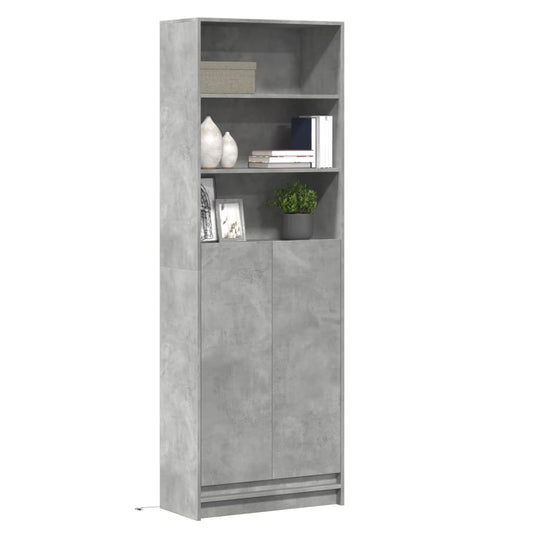 Hoge kast met LED 69x32,5x200 cm bewerkt hout betongrijs is nu te koop bij PeponiXL, paradijselijk wonen!
