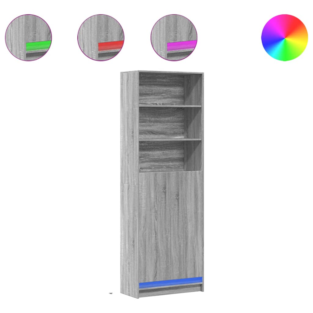 Hoge kast met LED 69x32,5x200 cm bewerkt hout grijs sonoma is nu te koop bij PeponiXL, paradijselijk wonen!
