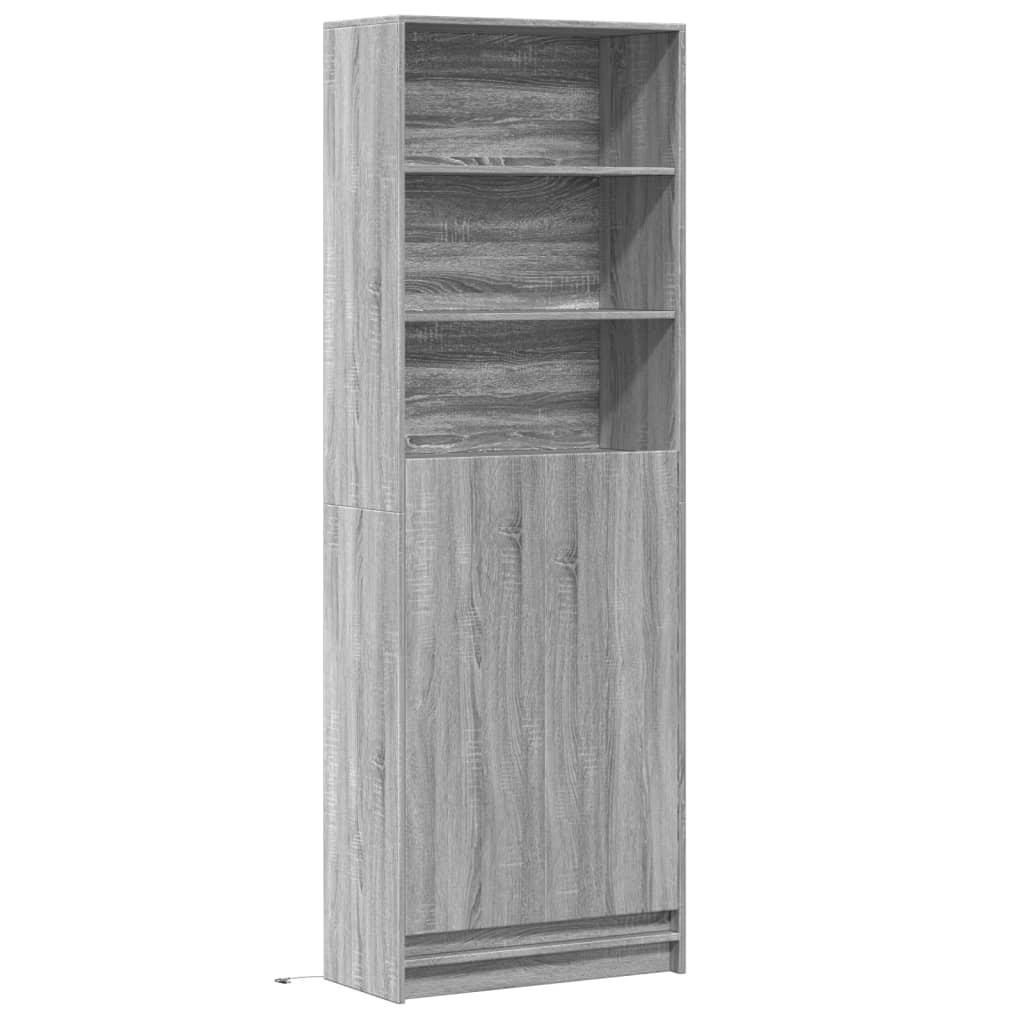 Hoge kast met LED 69x32,5x200 cm bewerkt hout grijs sonoma is nu te koop bij PeponiXL, paradijselijk wonen!