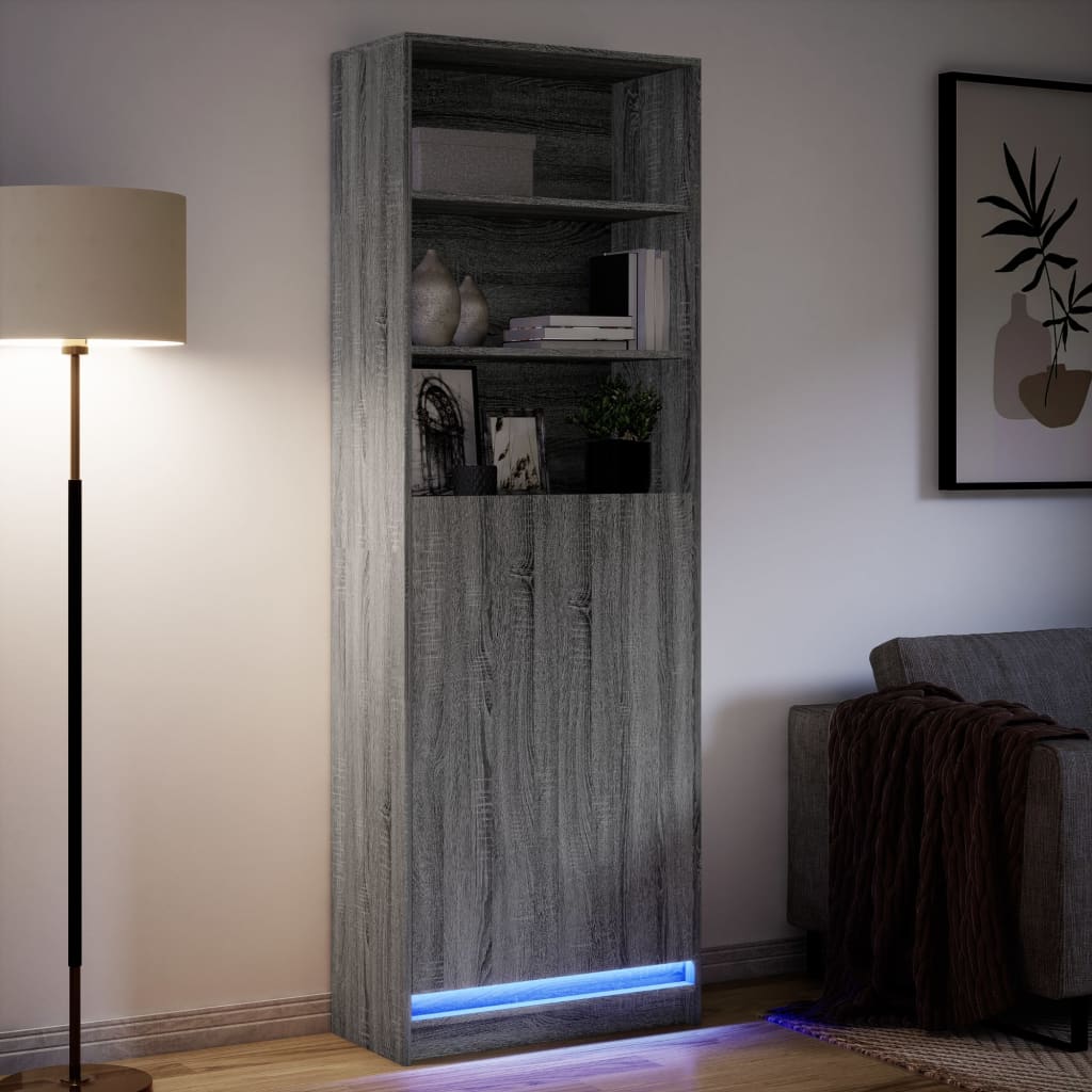 Hoge kast met LED 69x32,5x200 cm bewerkt hout grijs sonoma is nu te koop bij PeponiXL, paradijselijk wonen!