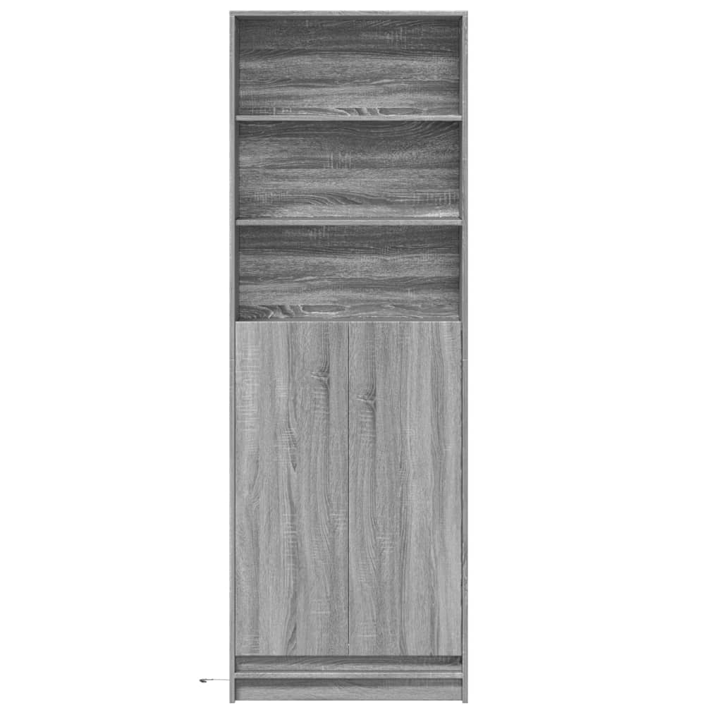 Hoge kast met LED 69x32,5x200 cm bewerkt hout grijs sonoma is nu te koop bij PeponiXL, paradijselijk wonen!