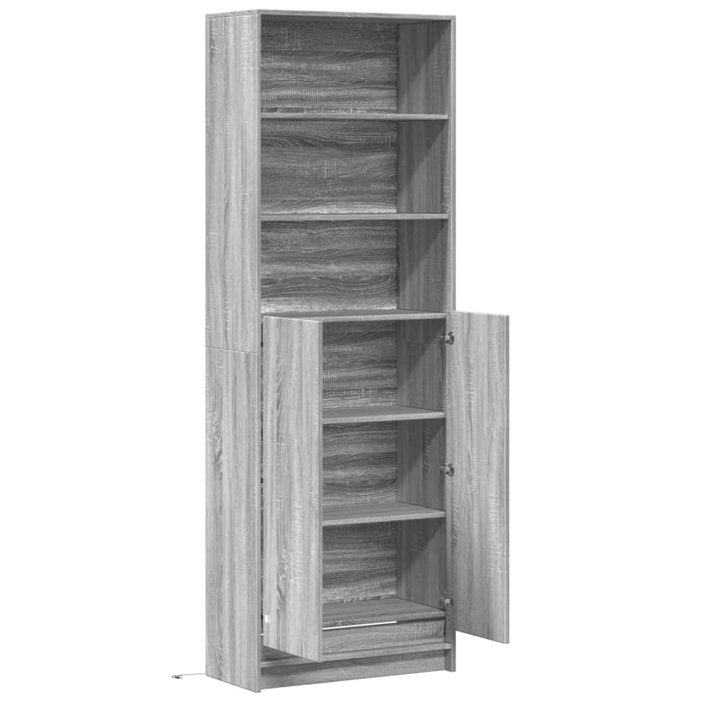 Hoge kast met LED 69x32,5x200 cm bewerkt hout grijs sonoma is nu te koop bij PeponiXL, paradijselijk wonen!