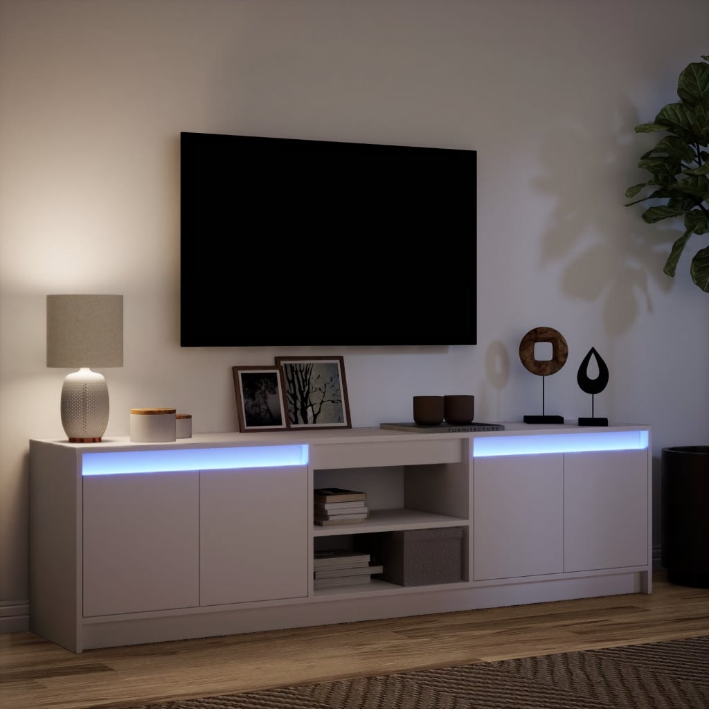Tv-meubel met LED 180x34x50 cm bewerkt hout wit is nu te koop bij PeponiXL, paradijselijk wonen!