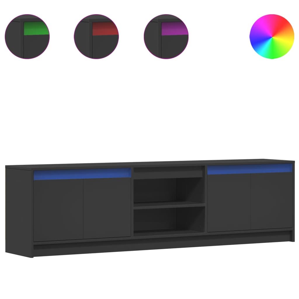 Tv-meubel met LED 180x34x50 cm bewerkt hout zwart is nu te koop bij PeponiXL, paradijselijk wonen!