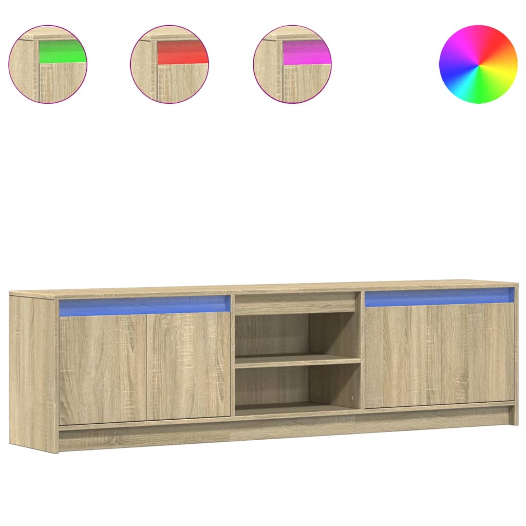 Tv-meubel met LED 180x34x50 cm bewerkt hout sonoma eikenkleurig is nu te koop bij PeponiXL, paradijselijk wonen!