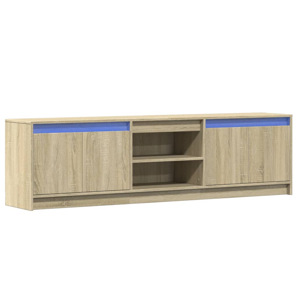Tv-meubel met LED 180x34x50 cm bewerkt hout sonoma eikenkleurig is nu te koop bij PeponiXL, paradijselijk wonen!