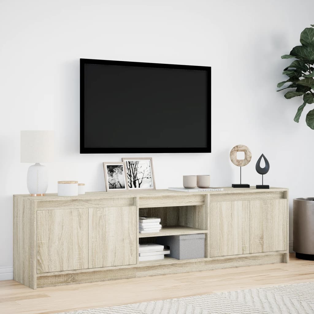 Tv-meubel met LED 180x34x50 cm bewerkt hout sonoma eikenkleurig is nu te koop bij PeponiXL, paradijselijk wonen!