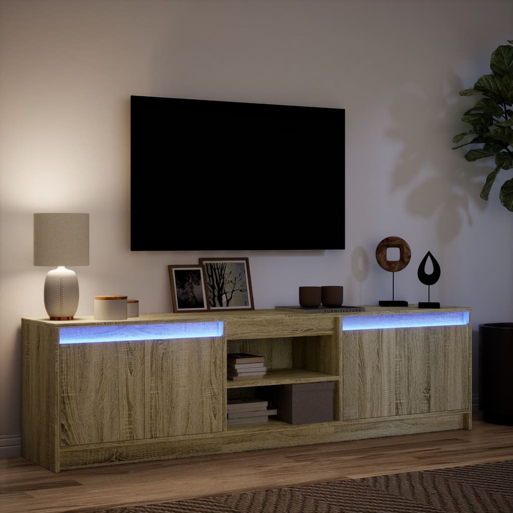 Tv-meubel met LED 180x34x50 cm bewerkt hout sonoma eikenkleurig is nu te koop bij PeponiXL, paradijselijk wonen!