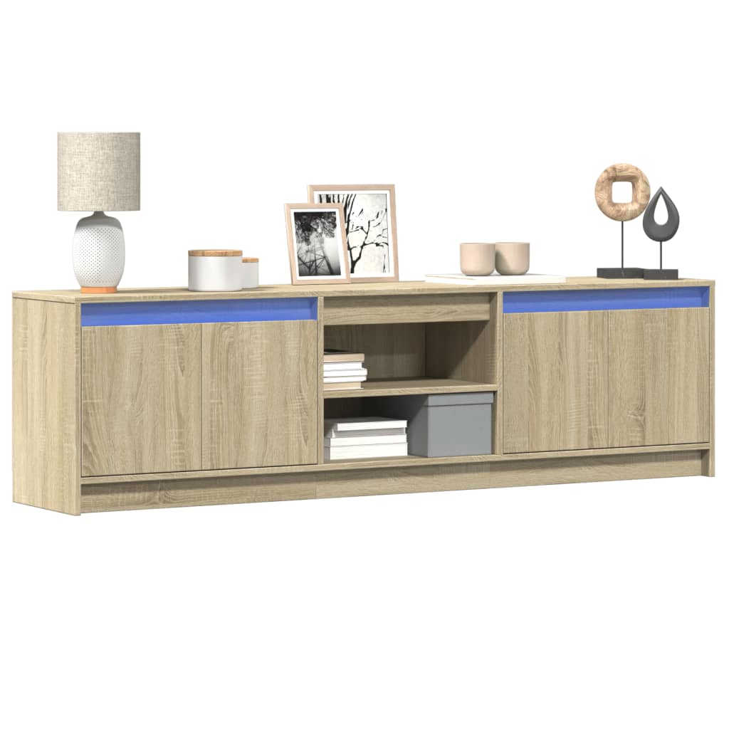 Tv-meubel met LED 180x34x50 cm bewerkt hout sonoma eikenkleurig is nu te koop bij PeponiXL, paradijselijk wonen!