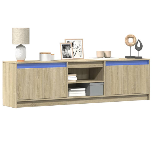Tv-meubel met LED 180x34x50 cm bewerkt hout sonoma eikenkleurig is nu te koop bij PeponiXL, paradijselijk wonen!