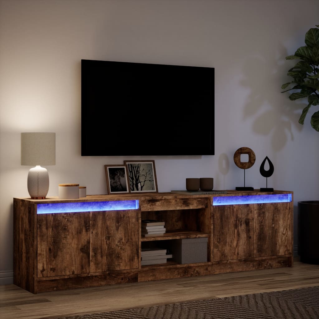Tv-meubel met LED 180x34x50 cm bewerkt hout gerookt eikenkleur is nu te koop bij PeponiXL, paradijselijk wonen!