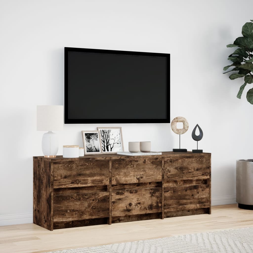 Tv-meubel met LED 140x34x50 cm bewerkt hout gerookt eikenkleur is nu te koop bij PeponiXL, paradijselijk wonen!